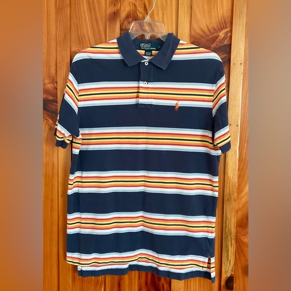 Y2K Polo by Ralph Lauren men’s size large blue with colorful stripes - Picture 1 of 10